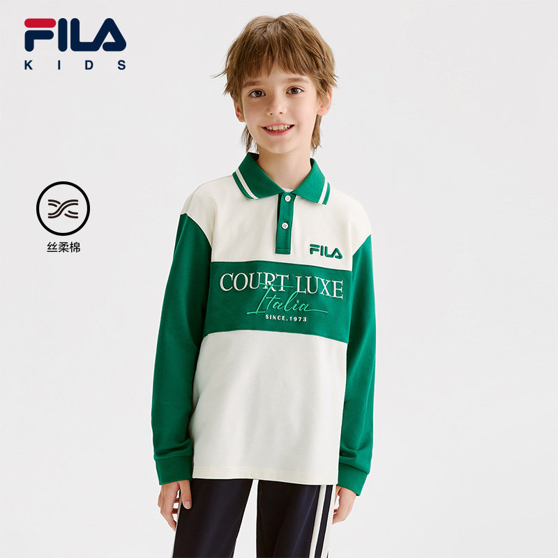 FILA斐乐童装儿童POLO衫2024春季新款中大童男孩休闲上衣纯棉T恤