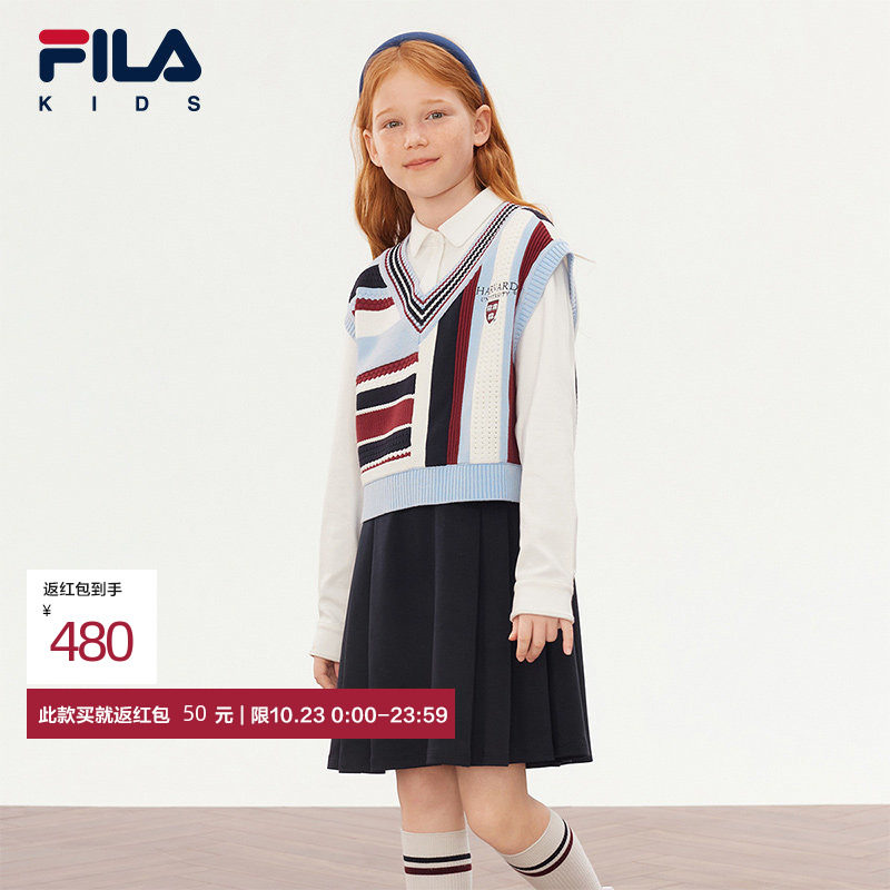 FILA X HARVARD哈佛联名童装连衣裙2025年秋季新款女中大童两件套
