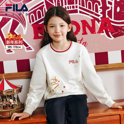 FILA斐乐儿童童装卫衣2026年春季新款女中大童休闲套头上衣新年款