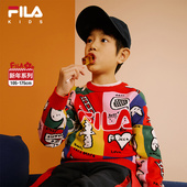 新年拜年衣服亲子 新款 花赞新年 FILA斐乐儿童红色毛衣2025冬季