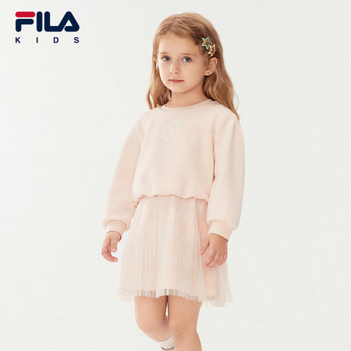FILA斐乐儿童童装连衣裙2025年秋季新款女童长袖针织可爱风粉色裙