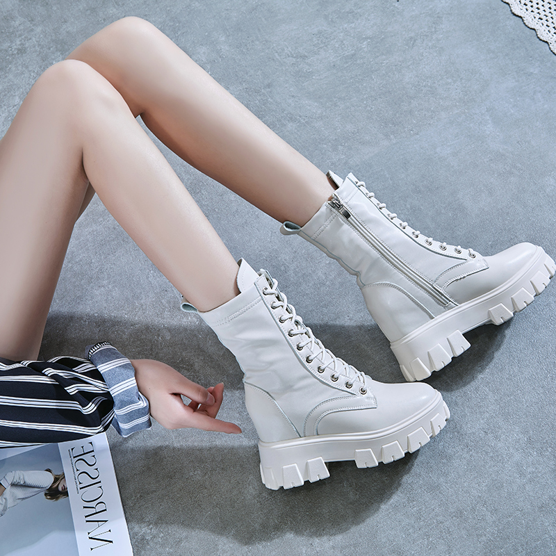 女靴子女中筒靴机车英伦风2025秋春新款单鞋网红厚底内增高马丁靴