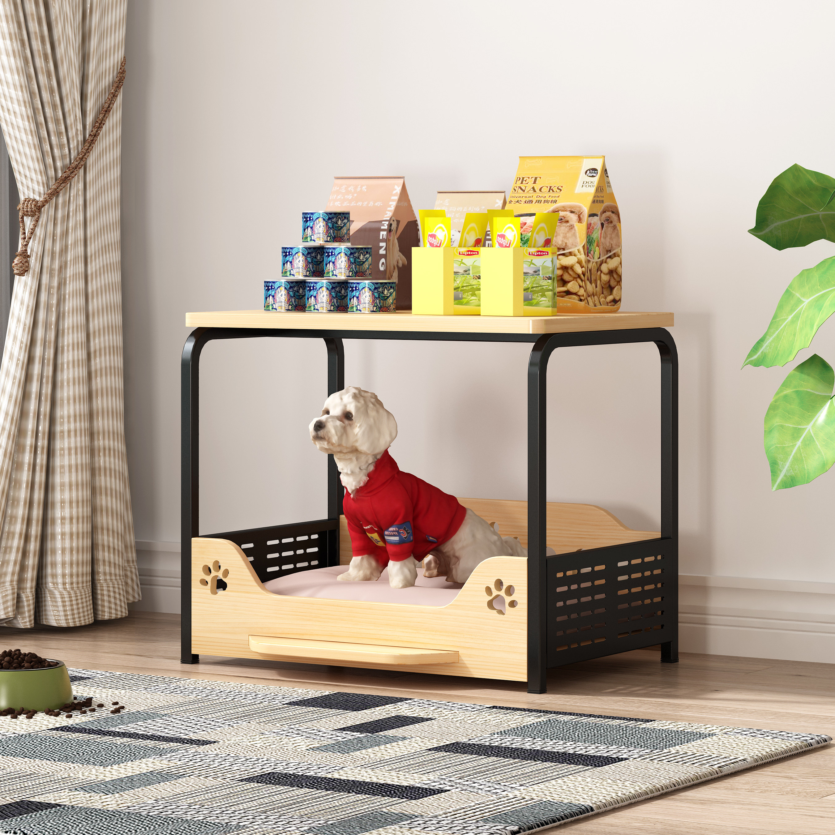 狗床实木储物柜离地狗窝衣架宠物衣柜收纳架人猫共用置物架