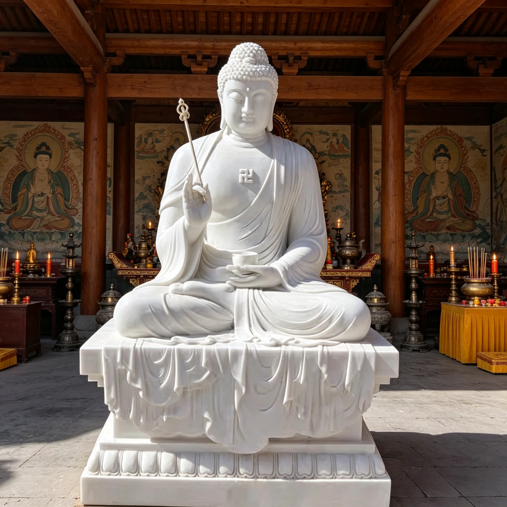 石雕大理石观音像四面观音三面菩萨汉白玉滴水观音佛像寺庙摆件