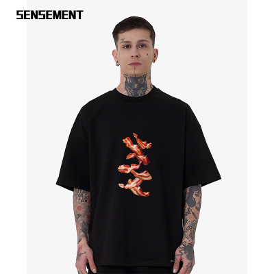 SENSEMENT 夏季新品国潮恶搞五花肉印花情侣装宽松短袖T恤凉感潮
