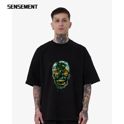 SENSEMENT 欧货潮奢手绘涂鸦印花国潮情侣装宽松短袖T恤男女凉感