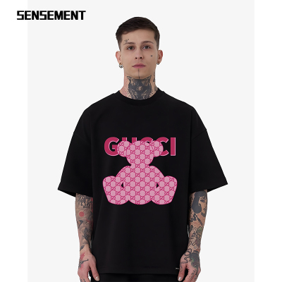 小熊印花情侣短袖T恤宽松美式潮