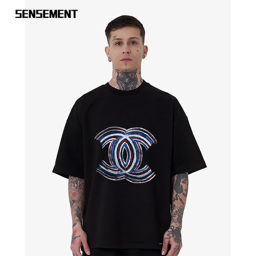 SENSEMENT欧货大版印花情侣短袖T