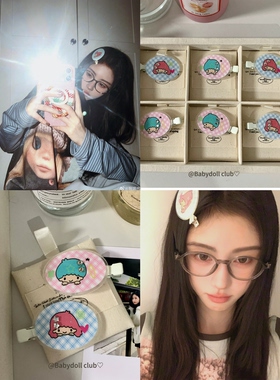 鞠婧祎同款！手绘双子星钻石亚克力可爱无痕发夹碎发夹边夹刘海夹