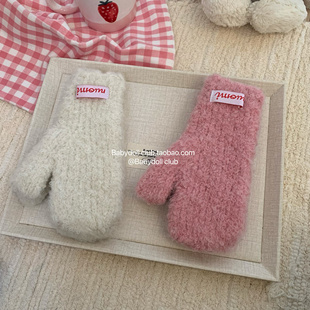 韩系毛绒绒手套～连指多巴胺秋冬季 防寒加厚圈圈绒保暖手套百搭