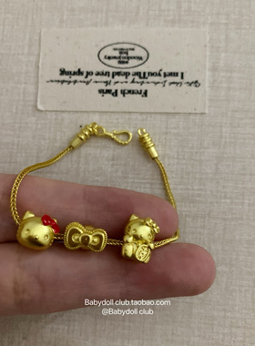 Kitty猫咪手链蝴蝶结手链轻奢百搭可爱手饰18k仿真999黄金配饰