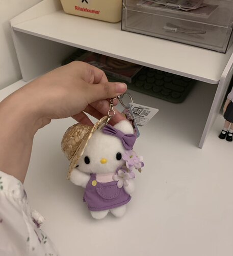 中古薰衣草紫hellokitty包包挂件毛绒公仔玩偶kt猫钥匙扣包挂饰