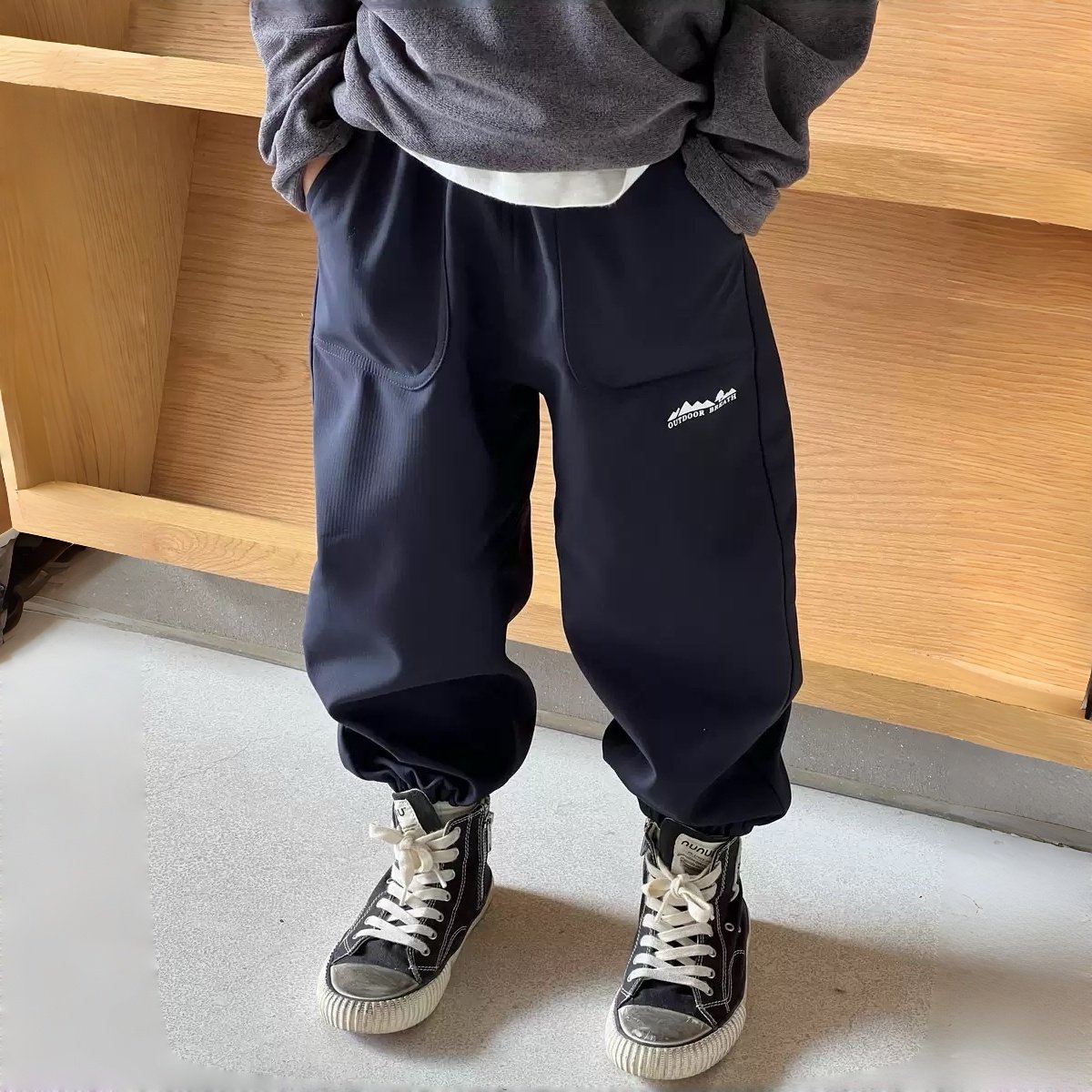 ENOCHBABY冬季男童裤子儿童软壳一体绒长裤三防登山收口束脚裤