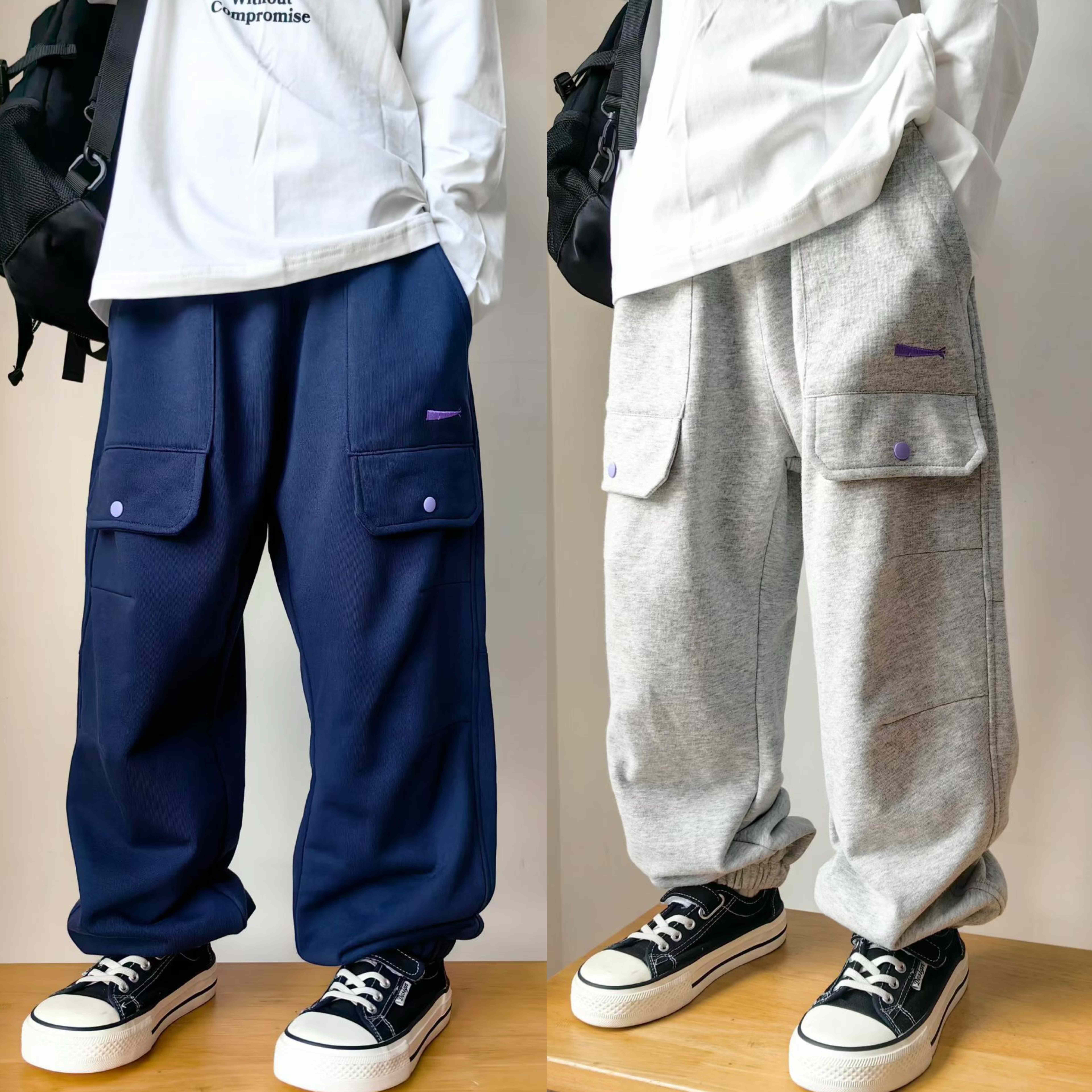 ENOCHBABY童装裤子2025秋季男童口袋运动卫裤休闲毛圈卫裤长裤