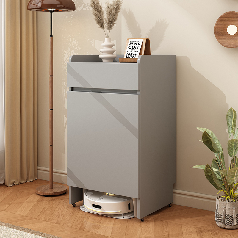 现代简约家用客厅实木扫地机器人置物柜一体靠墙储物收纳柜可定制