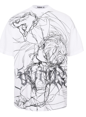 olioni 二次元动漫美少女战士印花男女情侣宽松短袖痛衣卡通重磅