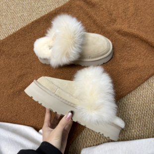 【顺丰包邮】桑坡新款厚底蒂茨库特雪地靴长毛包头拖毛毛鞋棉靴女