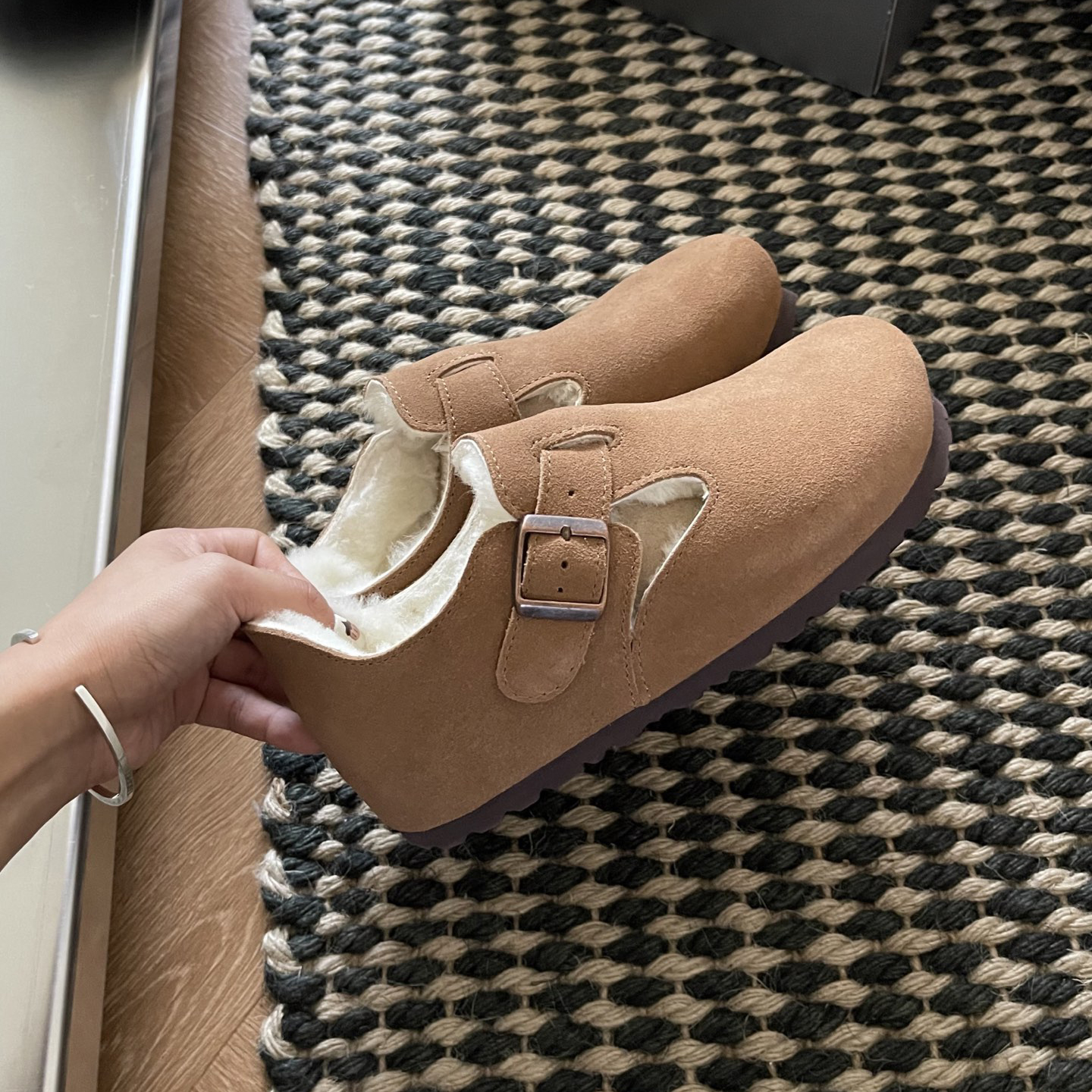 【顺丰包邮】河南桑坡全包勃肯鞋真皮羊毛包头拖鞋半拖东北棉靴女