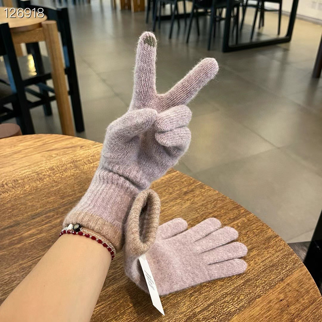韩国代购加厚保暖纯羊毛手套男女可触摸屏休闲针织柔软分指手套潮