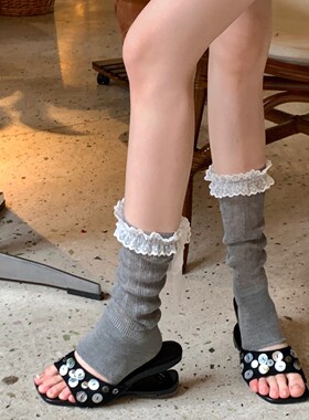 灰色芭蕾风少女踩脚袜套女春夏薄款蕾丝花边ins 系堆堆袜中筒袜
