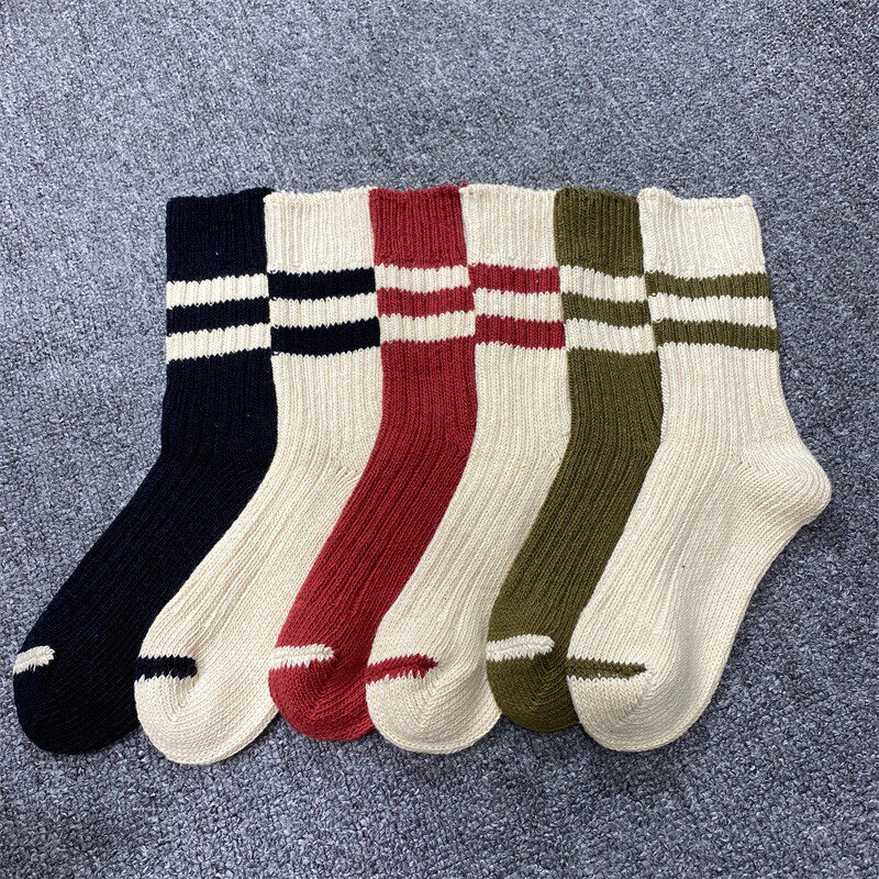 22秋冬欧货袜子女粗针条纹毛线堆堆袜韩国简约百搭针织棉袜中筒袜