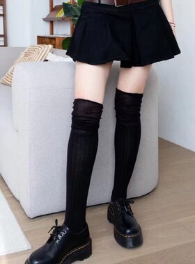 韩国东大门ksox小众堆堆袜竖纹拼接慵懒过膝筒袜长筒袜JK女袜棉袜