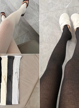 韩版夹脚半透条纹打底裤内搭竖条纹罗纹显瘦春夏轻盈透气打底袜女
