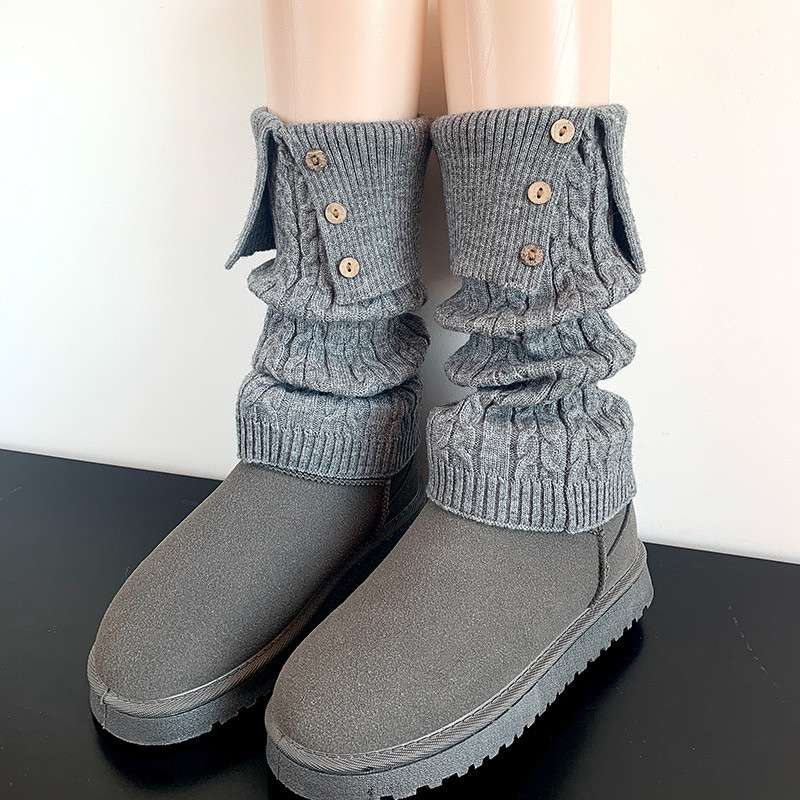 秋冬麻花纹Y2K针织腿套白色复古翻边安可拉红堆堆袜套配雪地靴女