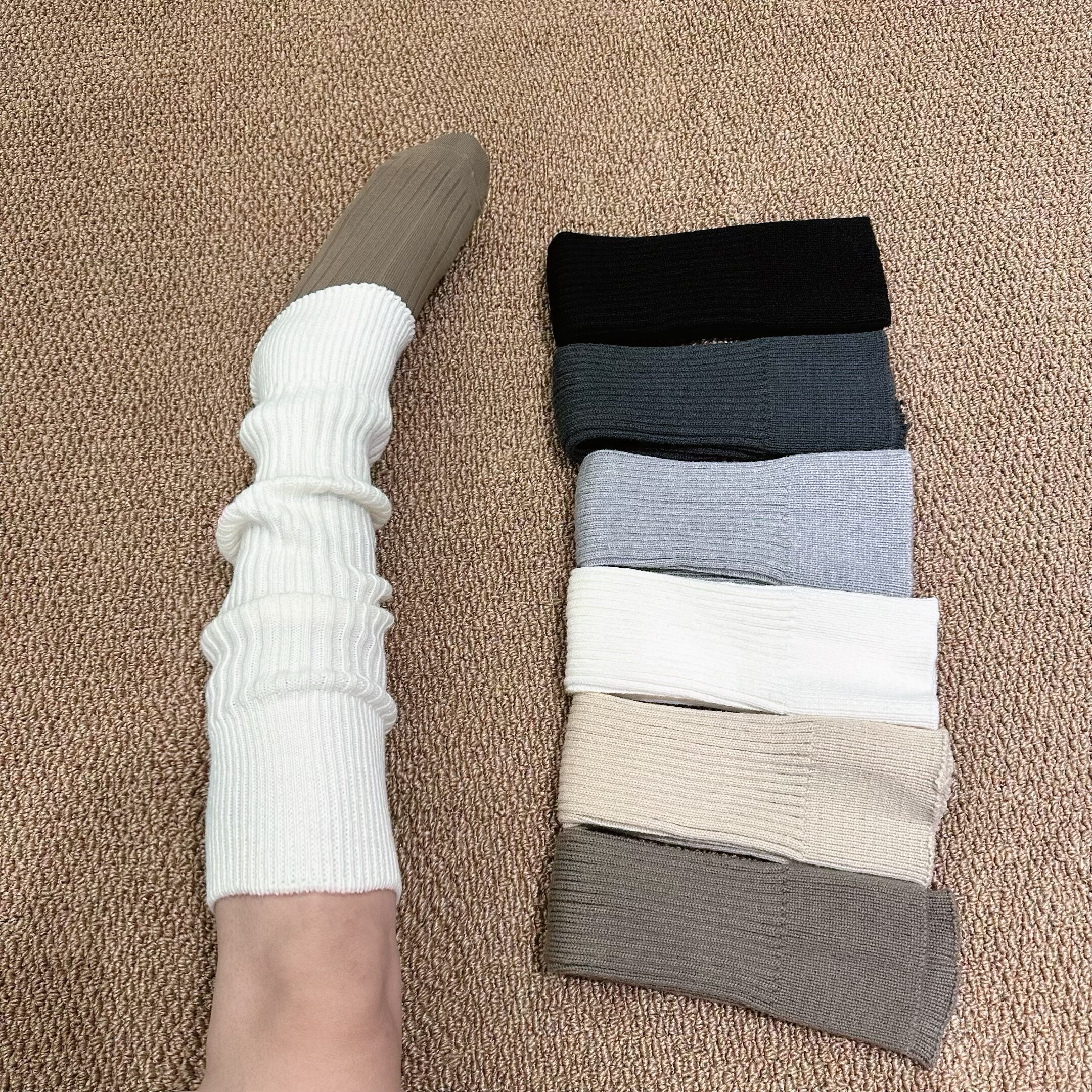 日系羊绒腿套女秋冬季复古慵懒堆叠针织烟灰色小腿袜套堆堆小腿袜