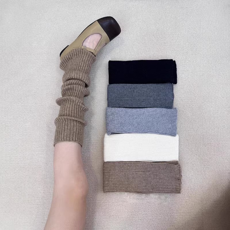 日系羊绒腿套女秋冬季复古慵懒堆叠针织烟灰色小腿袜套y2k堆堆袜