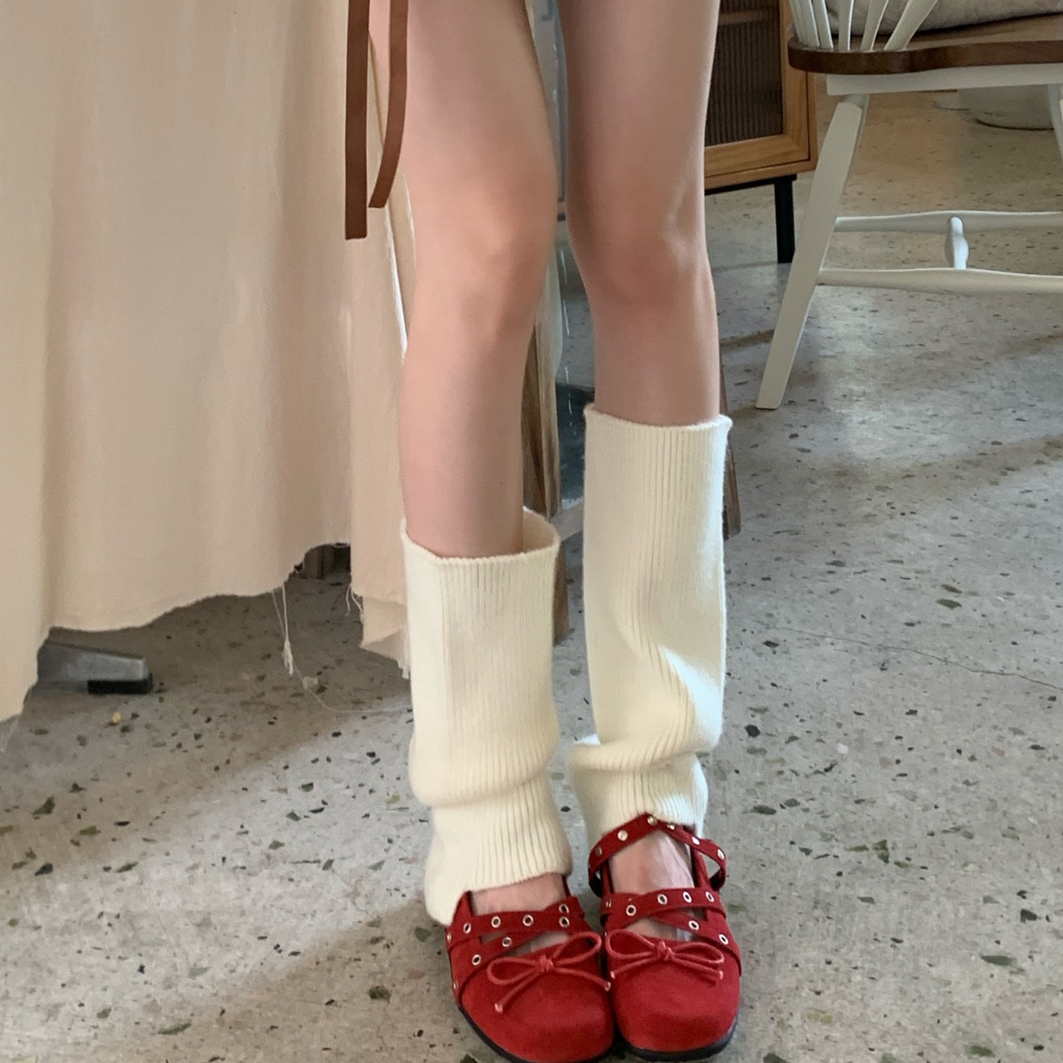 直筒缺口袜套女秋冬加绒加厚保暖堆堆袜慵懒感日系学院jk针织腿套