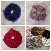 貂毛针织发圈双波浪毛边粉咖米色韩系气质秋冬甜美少女丸子