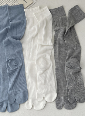 分趾袜子女夏季薄款小腿袜网眼透气百搭灰色及膝袜女二指袜