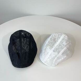 韩国东大门代购蕾丝八角帽女夏季薄款网纱镂空贝雷帽显脸小画家帽