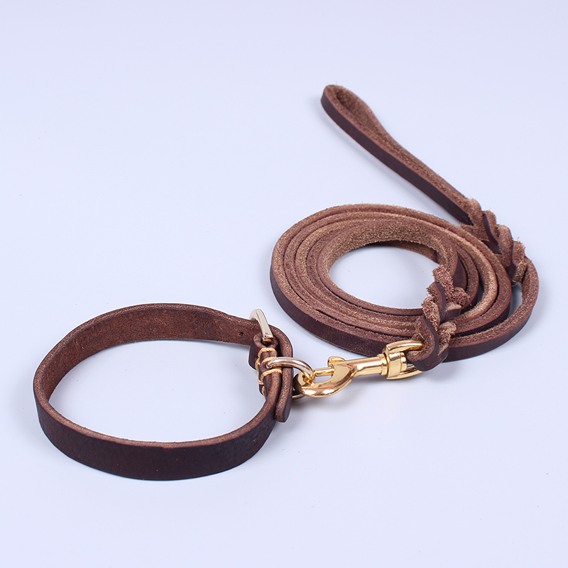 小型犬牛皮项圈牵引绳幼犬小狗狗泰迪贵宾真皮脖围遛宠物狗绳子