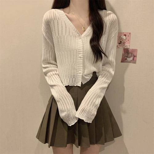 薄款木耳边领针织衫女夏季新款