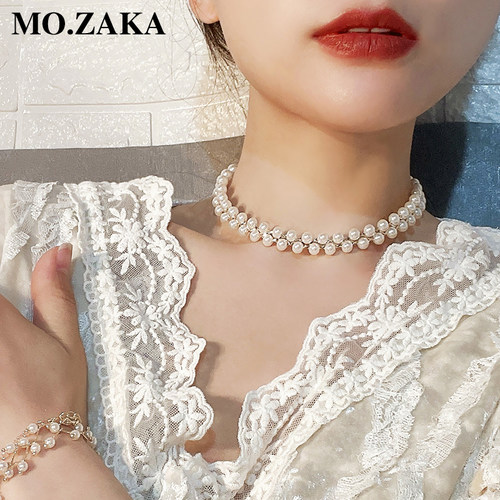 ins夏天仿珍珠编织冷淡风脖颈链