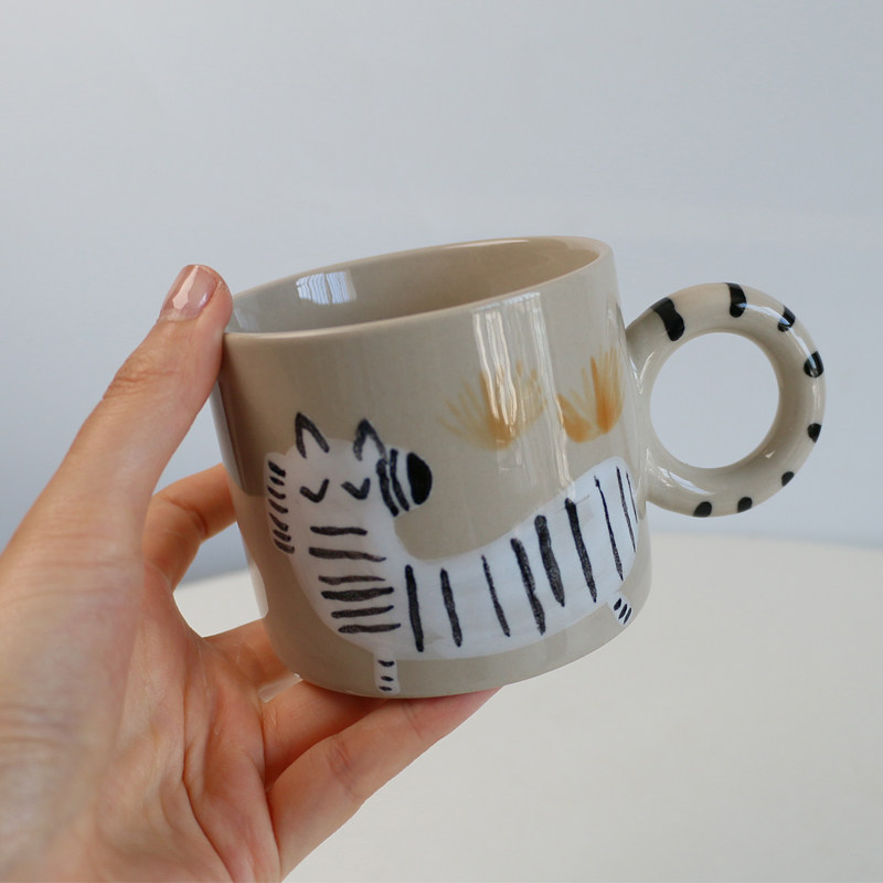 韩式手绘卡通陶瓷早餐杯牛奶杯女性下午茶咖啡杯喝水杯可爱马克杯