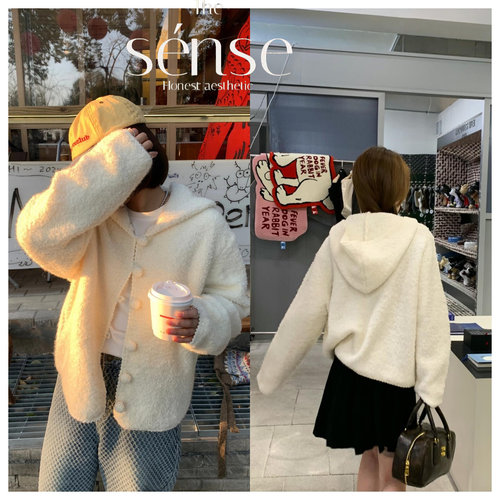 显瘦针织连帽开衫毛衣外套女