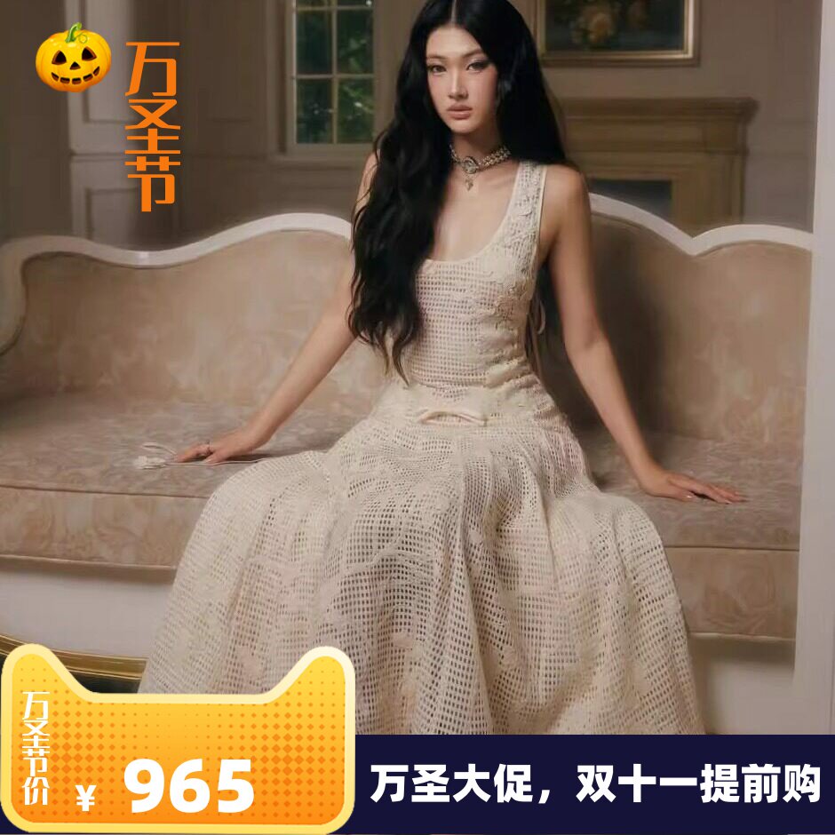 水溶蕾丝蝴蝶结连衣裙温柔风