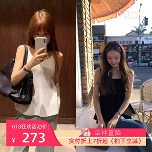 正品现货 OUNCE2026 夏季新款简约时尚V领压褶收腰无袖背心