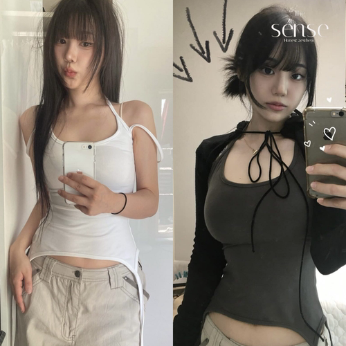 飘带无袖修身百搭吊带背心上衣女