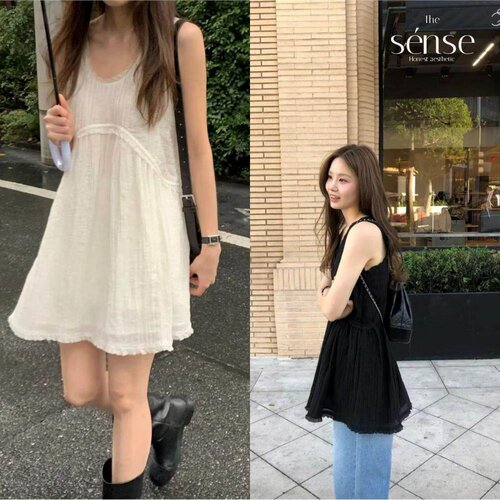 可爱减龄V领无袖连衣裙女