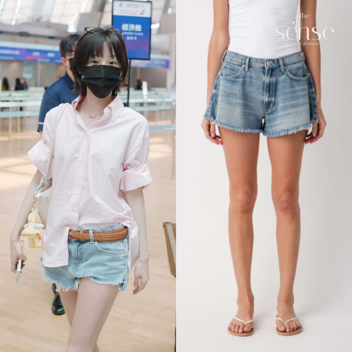 正品现货 Free People 宋雨琦同款新款基础经典毛边做旧牛仔短裤