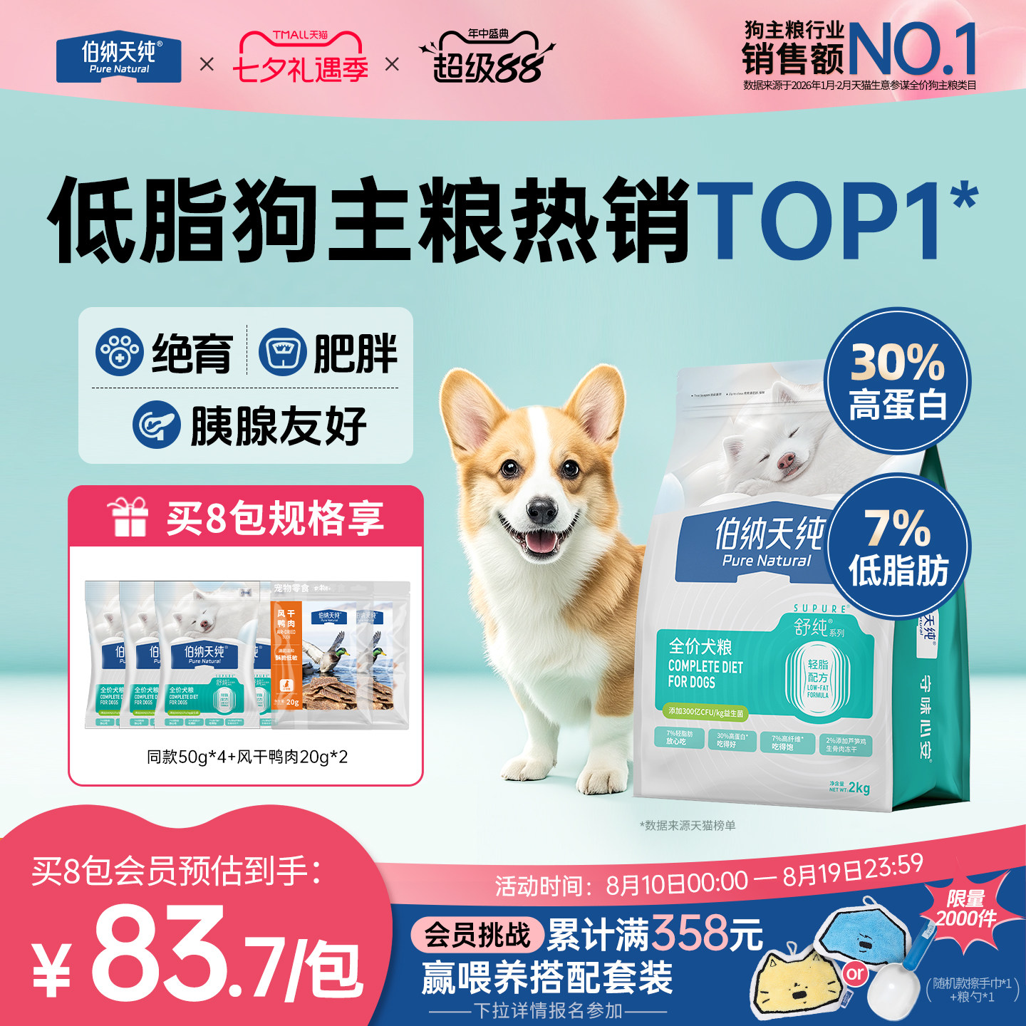 伯纳天纯舒纯狗粮冻干双拼犬粮低脂减脂减肥狗粮鲜鸡芦笋