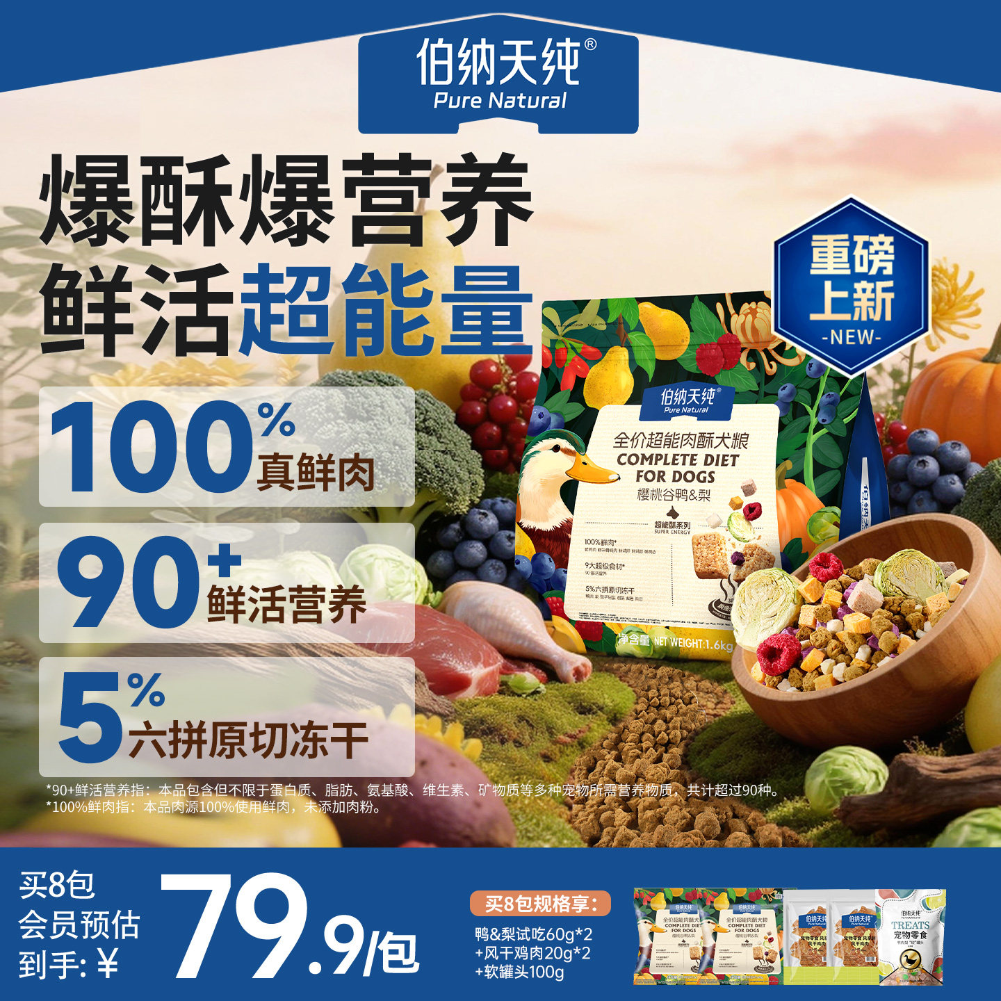【新品】伯纳天纯超能酥冻干狗粮樱桃谷鸭肉梨鸡肉犬粮成犬幼犬