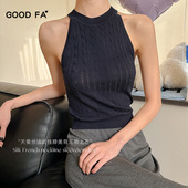 挂脖毛织麻花纹无袖 2025春夏女士蚕丝天丝法式 背心上衣 GOOD