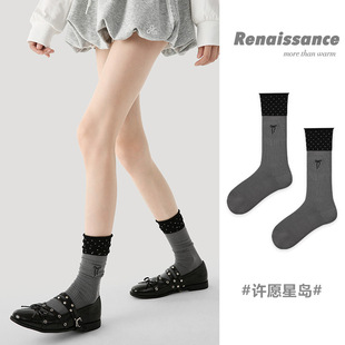 Renaissance秋冬新款 中筒袜波点公主袜蝴蝶结百搭简约ins潮袜子女