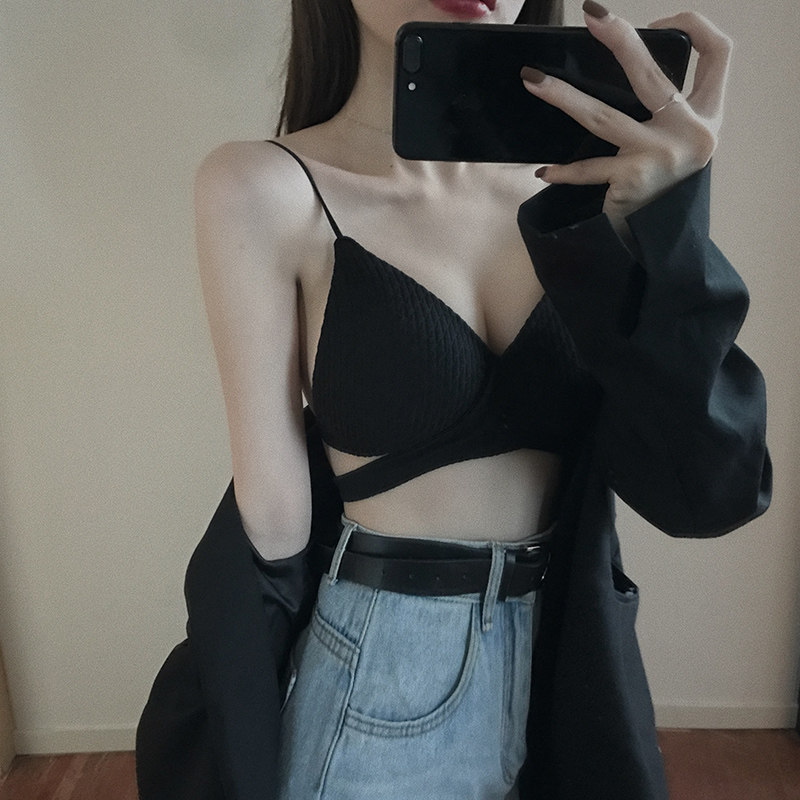。黑色抹胸美胸吊带性感交叉背心无袖上衣韩版外穿潮美背内衣胸罩
