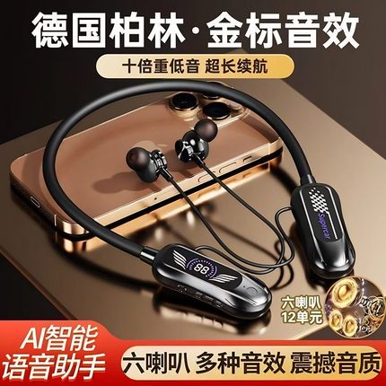 柏林之声2025新款挂脖式蓝牙耳机超长续航运动直播K歌变声可插卡